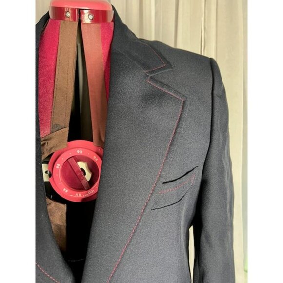 Johnny Carson suit blazer Vintage 1970s mod navy red - Picture 7 of 16